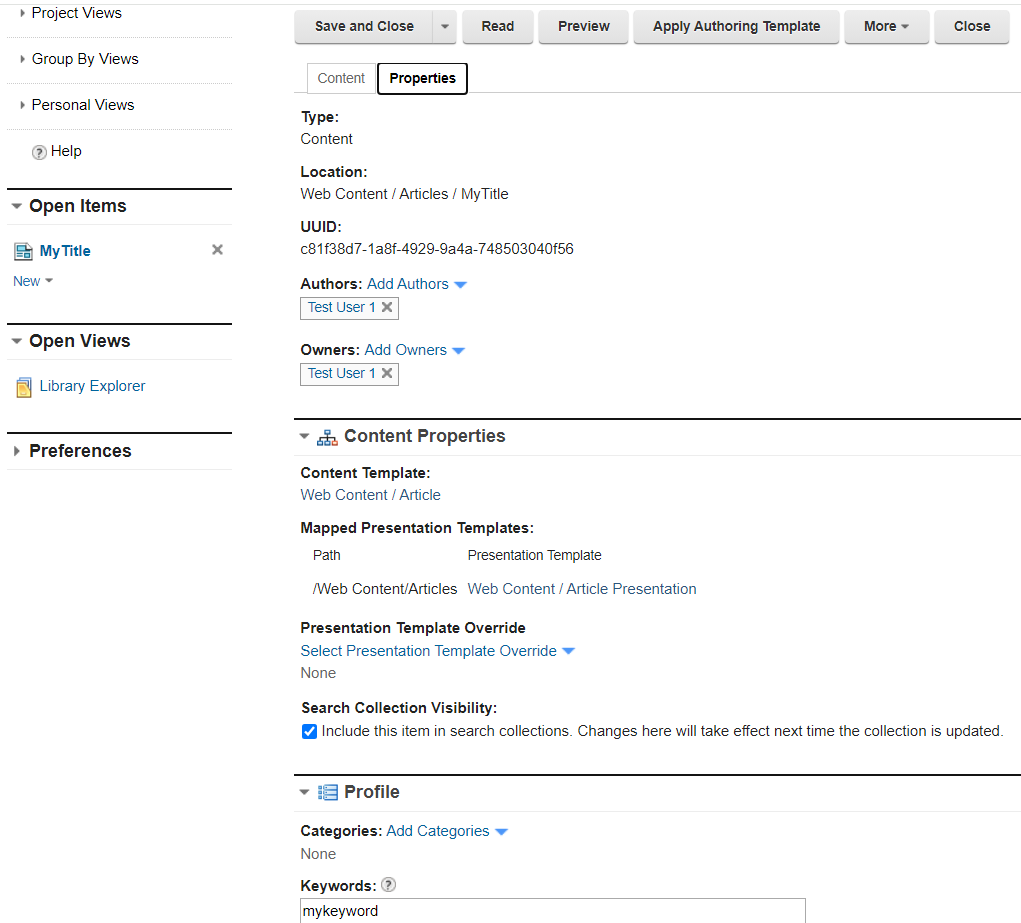 Properties Sections