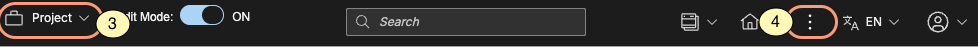 Screen capture of the action bar that highlights the Projects menu and the preview menu.