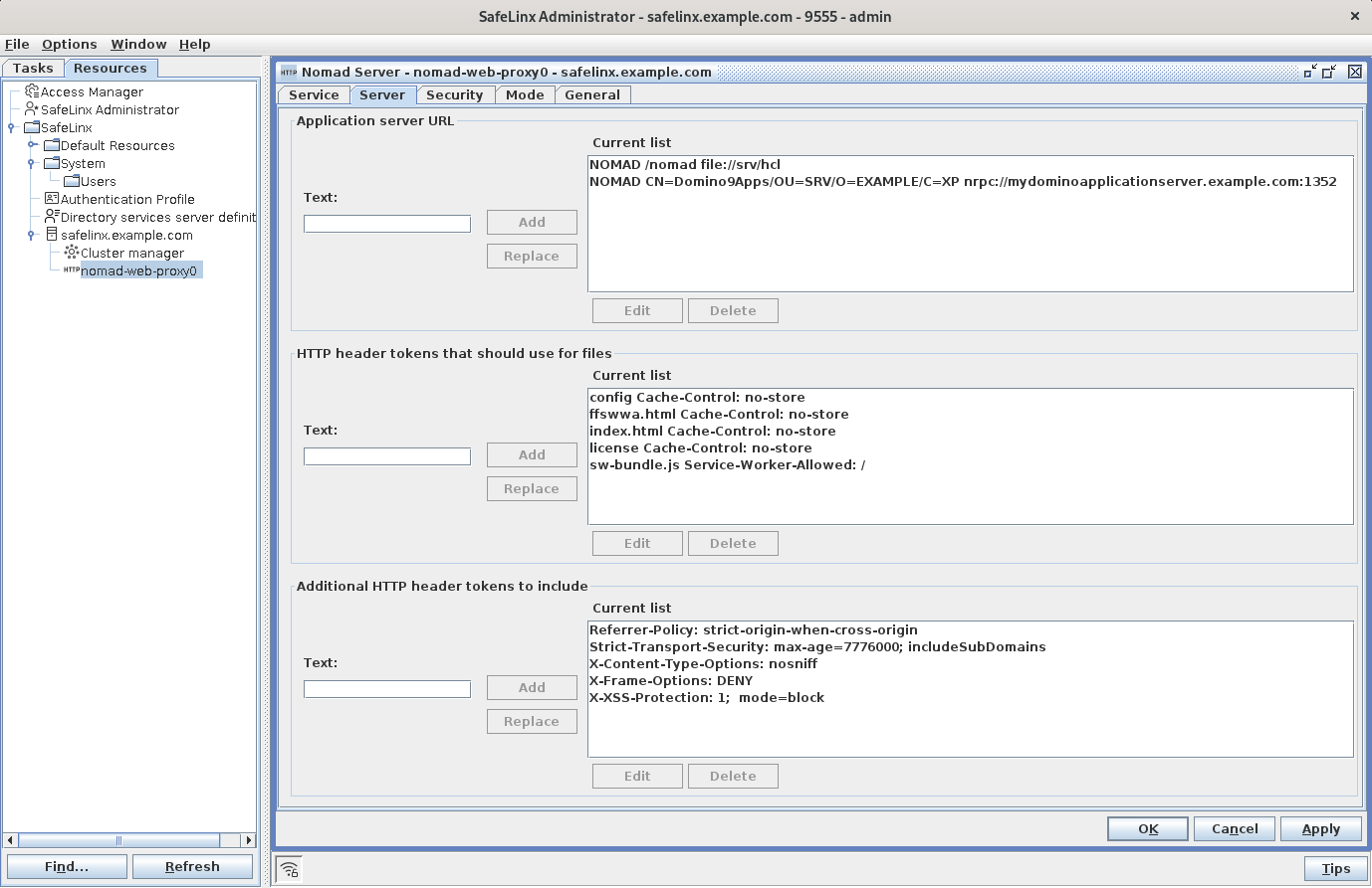 resources tab, configuring http headers