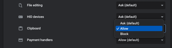 changing clipboard permissions in chrome