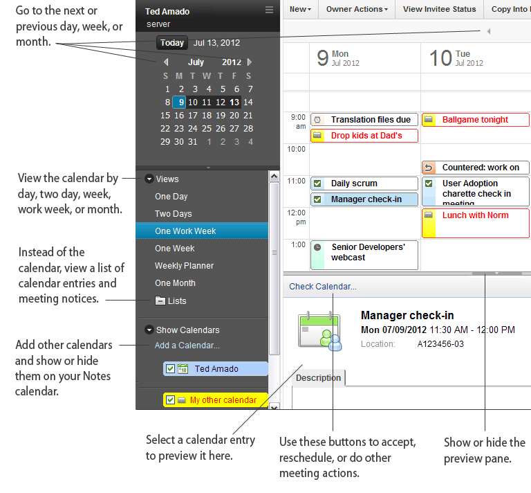 Screen image of product showing different areas of the screen highlighted