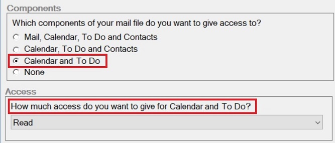 Option to delegate only Calendar and To Do.