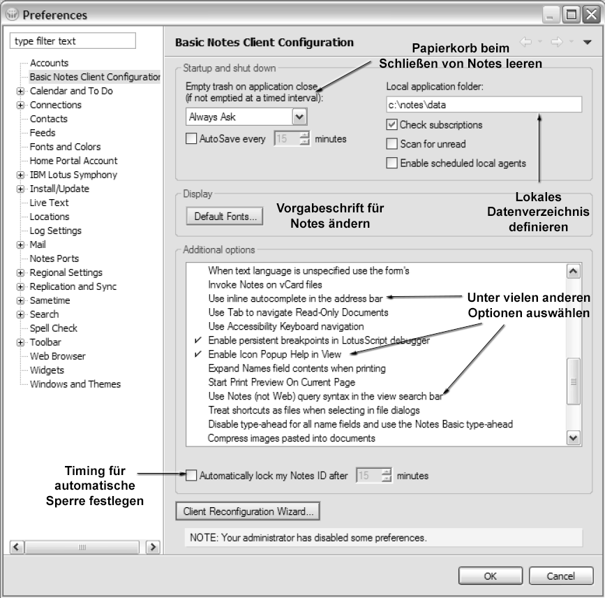 Dialogfeld „Notes Basic-Vorgaben“