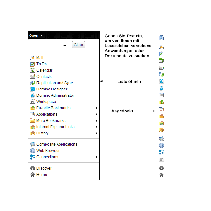 Liste im Eröffnungsmodus und angedockt öffnen