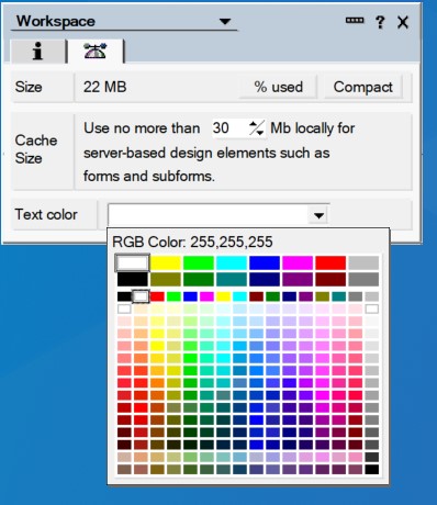 [ワークスペースのプロパティー] の [テキストの色] ドロップダウンメニュー