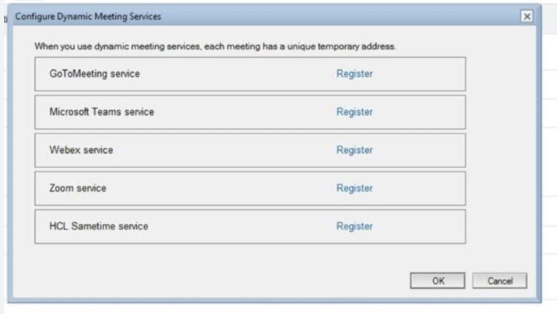 dynamic meeting services dialog box