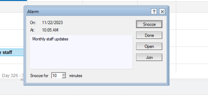 join button in calendar alarm popup