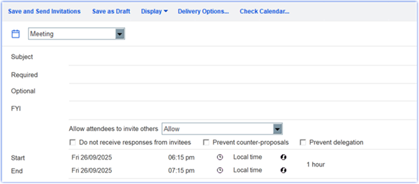 This image shows the changed actions bar in calendar view.