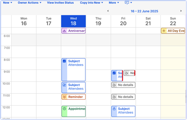 this image shows the changed display icon and the color of calendar view.