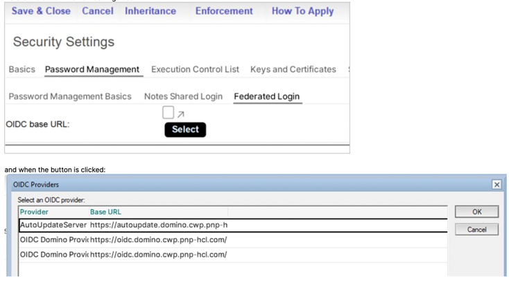 OIDC settings in the Security Policy document