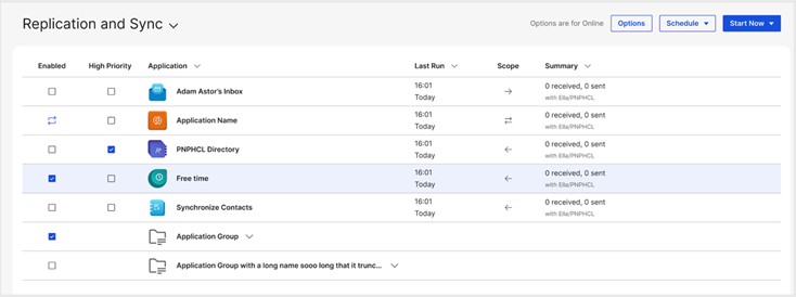 Screenshot of Replication page showing new button and app icon styles