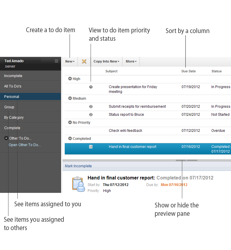 Screen image of product showing different areas of the screen highlighted