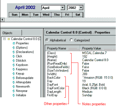 Properties list for a custom control object