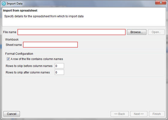 Import from spreadsheet window