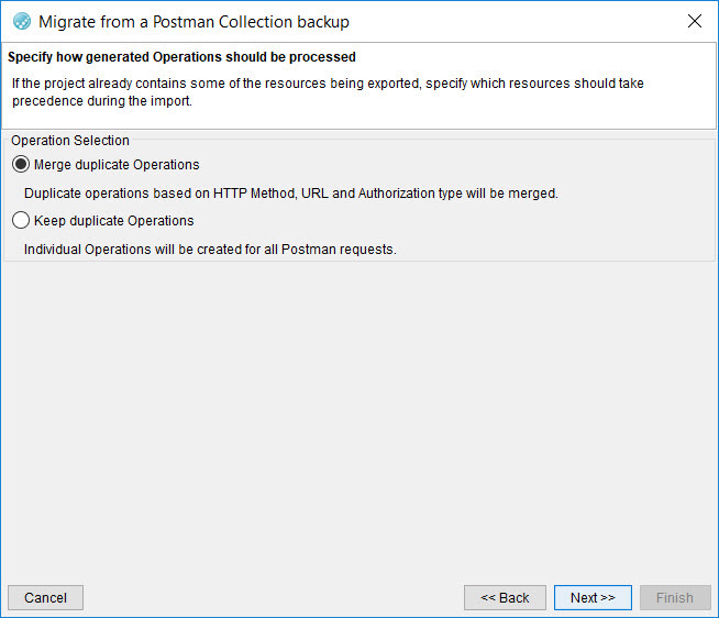 Image of the select operations dialog box.