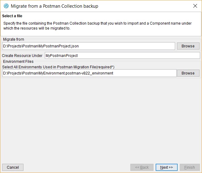 Image of the select Postman collection file dialog box.