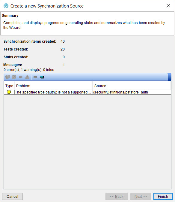 Image of the test generation summary dialog.