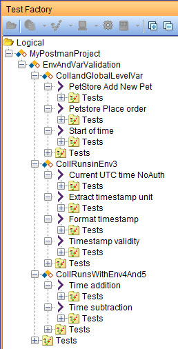 Image of the Test Factory view with the migrated Postman collection