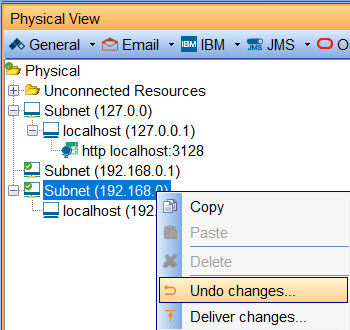 Image of the Git options in the physical view.