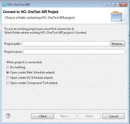Connect to API tester project wizard