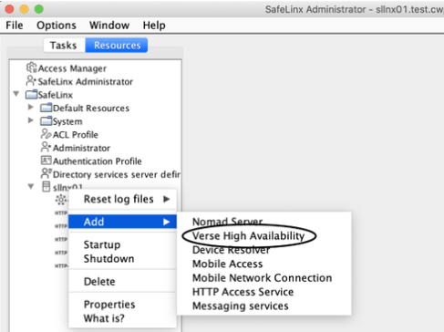 Adding a Verse High Availability resource