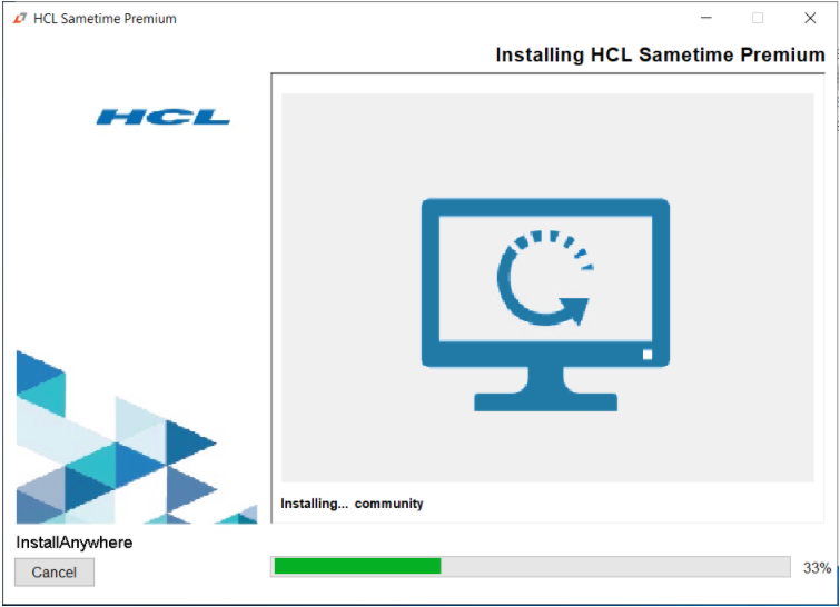 Installation progress status window