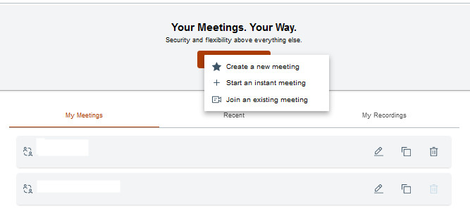 Meeting landing page
