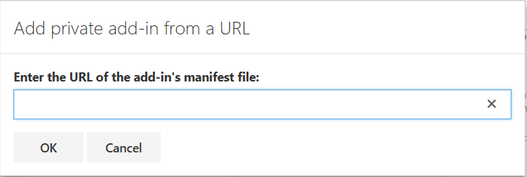 Graphic showing Add private add-in from a URL window
