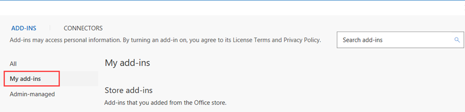 Graphic showing My add-ins window