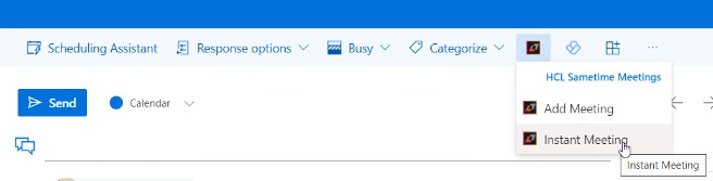 Outllook meeting schedule with Sametime Meeting icon in task bar