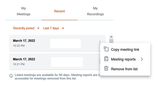 List of recent meetings