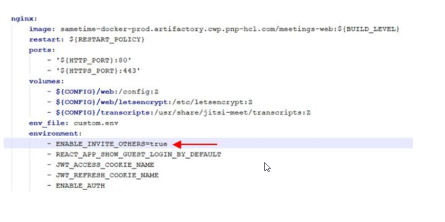 Portion of docker_compose.yml file showing change to NGINX environment section