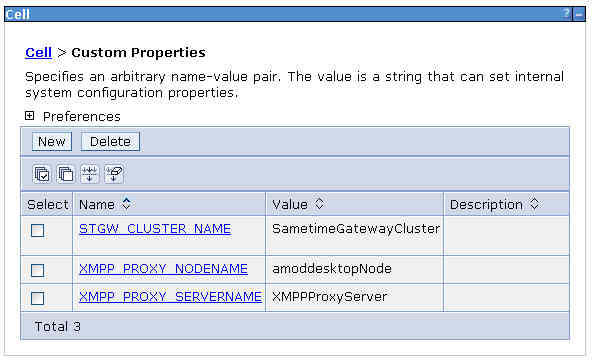 XMPP server custom properties for the cell