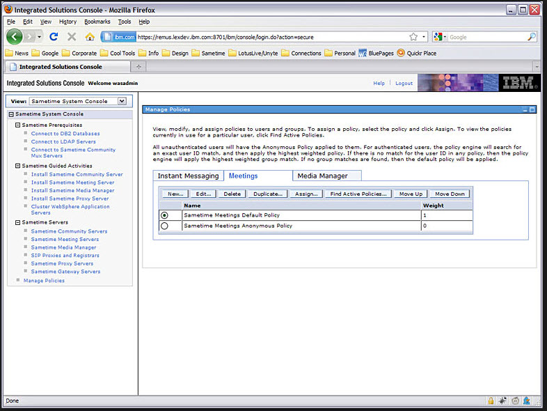 The Sametime System Console is hosted in the WebSphere Integrated Solutions Console