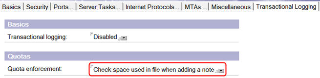 Quota enforcement field in the server document