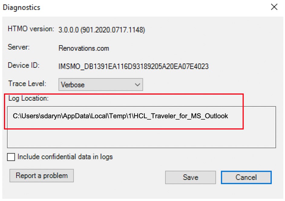 Diagnostics log location image