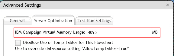 Screen capture of Server Optimization tab