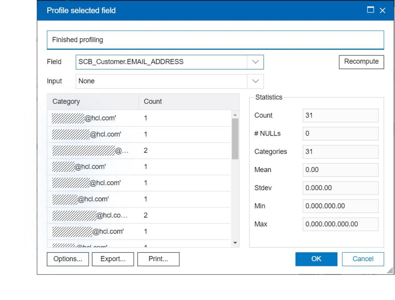Profile selected field