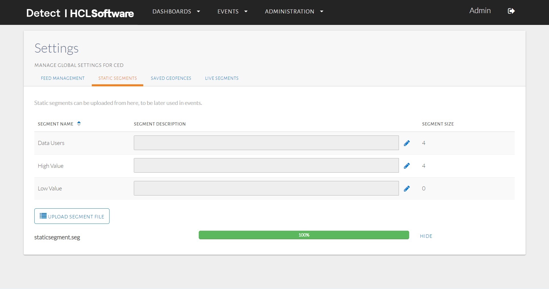 Uploading a segment file