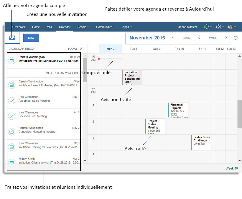 Boîte de réception de l'agenda
