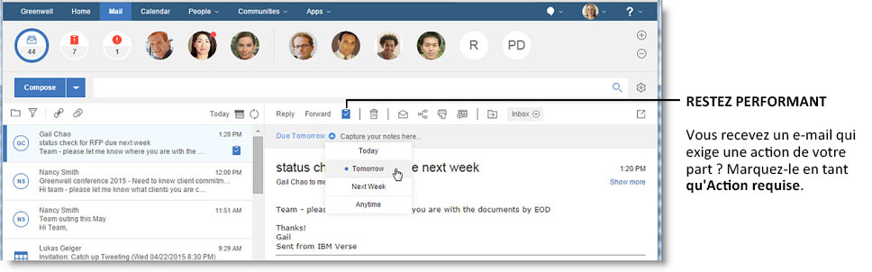 Cliquez sur une personne et affichez tout le courrier qu'elle vous a envoyé.