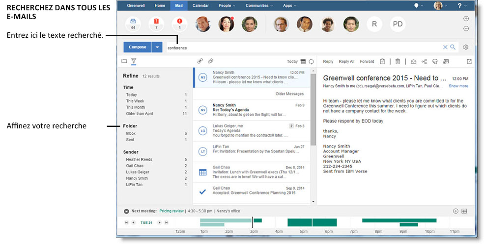 Texte saisi dans la barre de recherche et icône d'affinage sélectionnée.