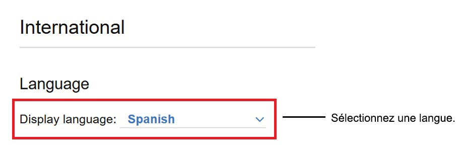 Option Langue d'affichage