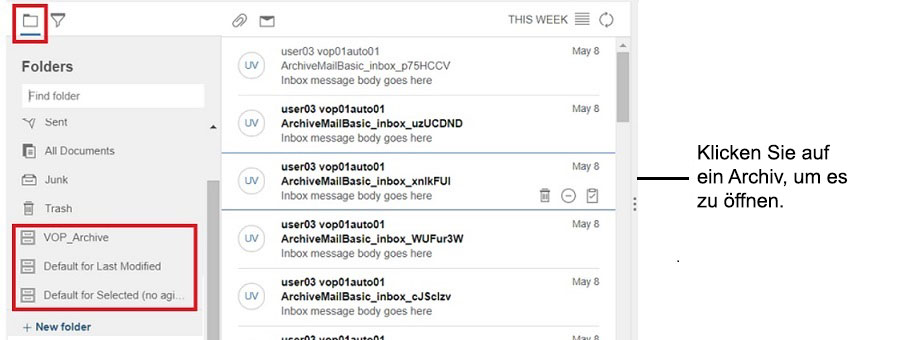 Archivierte E-Mails in einem Archivordner.