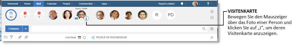 Visitenkartenfunktionen, um tiefere Informationen über den Kontakt zu erhalten