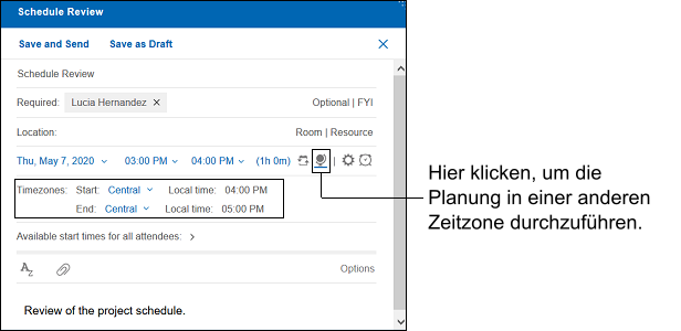 Die Besprechung in einer anderen Zeitzone geplant