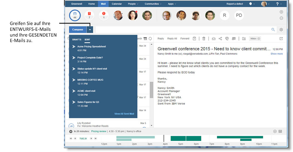 Ablagefach für Entwürfe und gesendete E-Mails