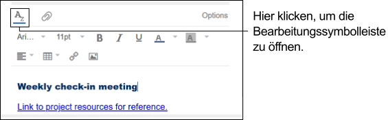 Optionen zur Bearbeitung des Besprechungsformulars
