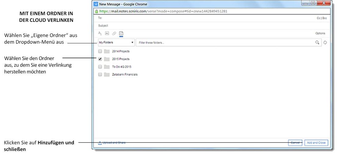 Link zu einem Ordner in Connections