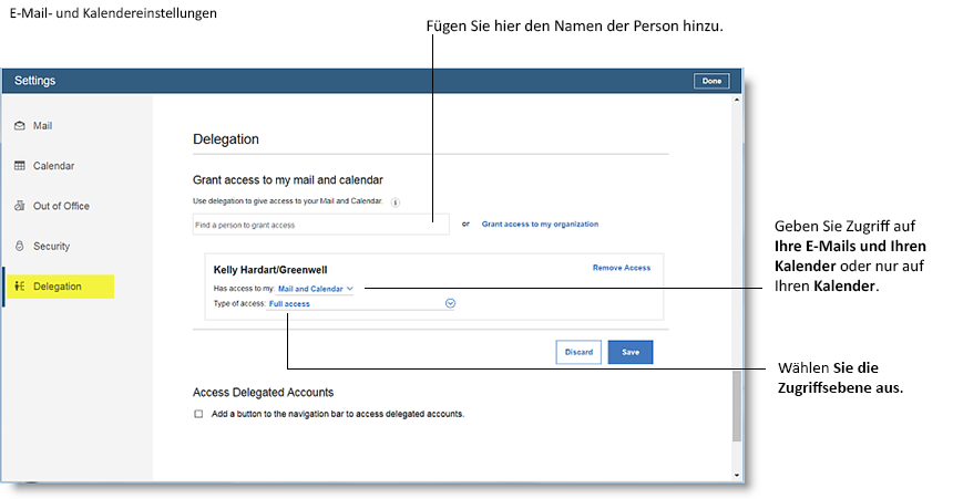 Delegierungseinstellungen